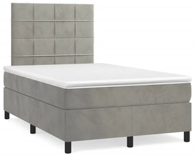 vidaXL Pat box spring cu saltea, gri deschis, 120x190 cm, catifea
