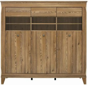 Vitrina BERGEN REG3W, stejar, PAL/sticla securizata, 156x47x151 cm
