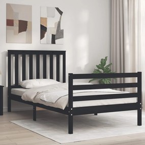 3194240 vidaXL Cadru de pat cu tăblie, negru, 100x200 cm, lemn masiv