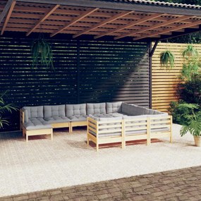 3097042 vidaXL Set mobilier grădină cu perne gri, 11 piese, lemn de pin