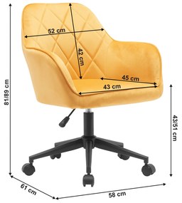 Scaun de birou, tesatura de catifea galben negru, SORILA NEW