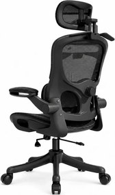 RESIGILAT- Scaun ergonomic cu șezut din plasă și suport lombar dinamic, tetiera 3D, cotiere rabatabile, Negru
