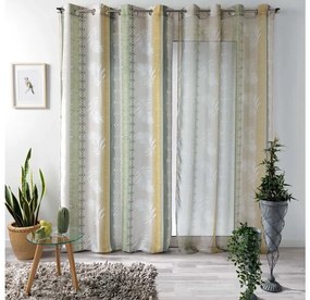 Perdea cu model scandinav galben-verde, pe cercuri cu un motiv de frunze 140 x 260 cm