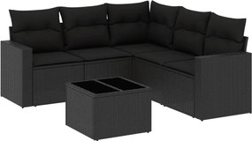 vidaXL Set mobilier de grădină cu perne, 6 piese, negru, poliratan