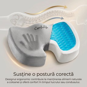 Perna ortopedica sezut ORTO COCCIS Gel Catifea, spuma cu memorie si gel racoritor, Gri