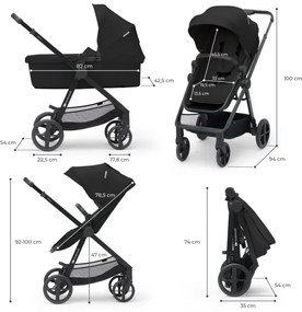 Cărucior de copii combinat 3 în 1 KINDERKRAFT NEWLY Classic black + scaun auto MINK PRO