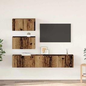 vidaXL Set comodă TV Pe perete cu depozitare cu ușă 4 pcs Lemn vechi 80 x 30 x 30 cm