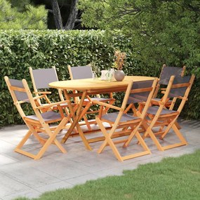 3086960 vidaXL Set mobilier exterior 7 piese gri lemn masiv eucalipt/textilenă