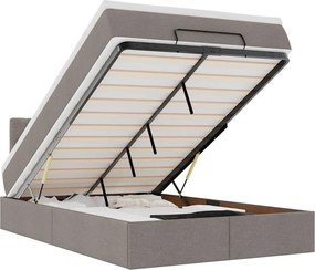 vidaXL Pat otoman cu saltea și LED-uri, gri taupe, 120x190cm, textil