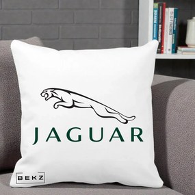 Perna Personalizata cu emblema Jaguar, 40x40 cm, Alba Mata, Husa Detasabila, Perna Inclusa, BEKZ®