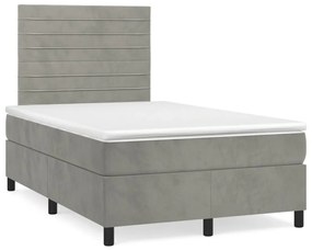 vidaXL Pat box spring cu saltea, gri deschis, 120x190 cm, catifea