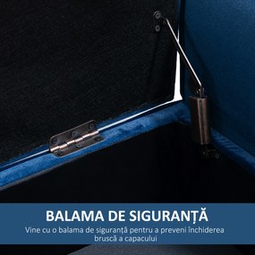 Banca Depozitare Capitonata HOMCOM, Banca Capatul patului din Tesatura Catifelata cu Cotiere, 118x42x66cm, Albastru inchis | Aosom Romania