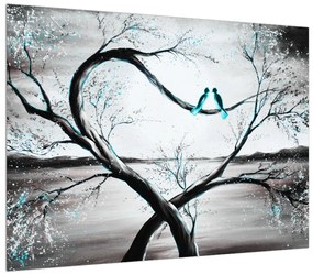 Tablou cu două păsări în copac (70x50 cm), în 40 de alte dimensiuni noi