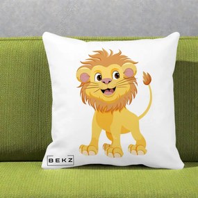 Perna Decorativa Pui de Leu Kawaii, 40x40 cm, Alba Mata, Husa Detasabila, Perna Inclusa, BEKZ®