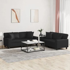 vidaXL Set de canapele cu perne, 2 piese, negru, piele ecologică