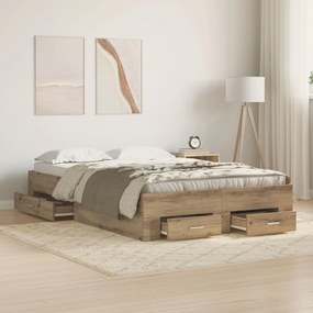 vidaXL Cadru de pat cu sertare din stejar artizanal 120x200 cm lemn de inginerie