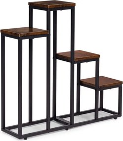 Suport pentru flori Loft - suport metalic pentru flori cu 4 rafturi și decor din lemn