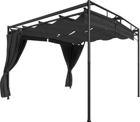 Outsunny Pergolă Pavilion 3x3m rezistent la apă Protecție solară cu acoperiș glisant reglabil Draperii, independent | Aosom Romania