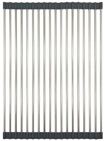Uscator pentru vase pliabil Kinghoff KH 1903, 45x32 cm, Rezistent la coroziune, Margini din silicon, Antiderapant, Pliabil, Inox/gri