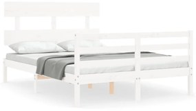 3195092 vidaXL Cadru de pat cu tăblie, alb, 140x200 cm, lemn masiv