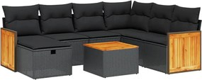 vidaXL Set mobilier de grădină cu perne, 8 piese, negru, poliratan