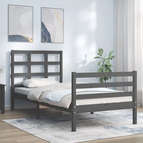 3193973 vidaXL Cadru de pat cu tăblie, gri, 90x200 cm, lemn masiv
