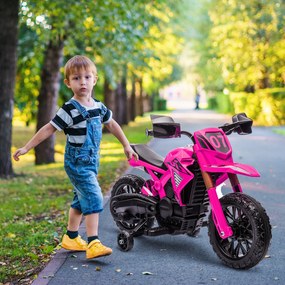AIYAPLAY Moto cross electrică pentru copii 3-8 ani, baterie 6 V, 2 motoare, claxon și roți de antrenament, încărcare 30KG, roz | Aosom Romania