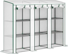 Outsunny Seră de grădină cu rafturi pe 3 niveluri seră pentru balcon 3 uși rulabile cu fermoar 215 x 46 x 151 cm alb | Aosom Romania