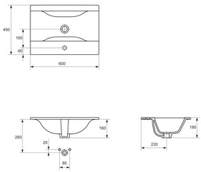 Set dulap baie suspendat 2 sertare Gracja cu lavoar Ontario inclus, 60 cm, alb