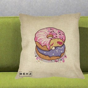 Perna Decorativa Donuts Roz si Mov, 40x40 cm, Crem, Husa Detasabila, Perna Inclusa, BEKZ®