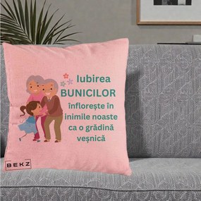 Cadou pentru Bunici - Perna Personalizata Bunicii Iubirea Infloreste cu Nepoata Teal, 40x40 cm, Roz, Husa Detasabila, Perna Inclusa, BEKZ®