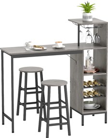 HOMCOM Set masă înaltă cu taburete, masă în picioare cu 2 scaune de bar, etajere, suport pentru sticle, lemn natural | Aosom Romania