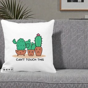 Perna Decorativa Cactus Funny Can't Touch This, 40x40 cm, Alba Mata, Husa Detasabila, Perna Inclusa, BEKZ®