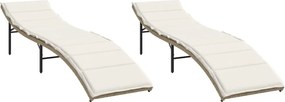 vidaXL Șezlonguri de plajă cu perne, 2 buc., bej, poliratan