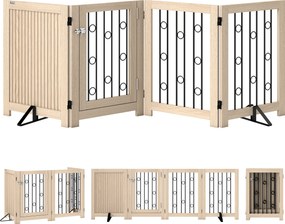 PawHut Poartă independentă pentru animale de companie, poartă pentru câini cu ușă, 4 panouri, pentru hol, scară, intrare, MDF, oțel | Aosom Romania