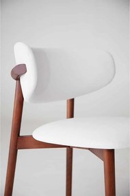 Scaun lemn masiv nuc Ming /Stejar Tapițerie Alb, 56 × 50 × 74 cm - Natur