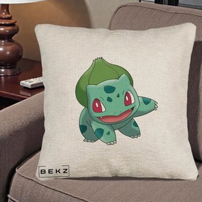 Perna Personalizata Bulbasaur Pokemon, 40x40 cm, Bej Canapea, Husa Detasabila, Perna Inclusa, BEKZ®