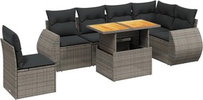 vidaXL Set canapele de grădină, 7 piese, cu perne, gri, poliratan