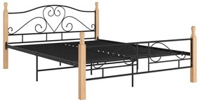 Cadru de pat, negru, 160x200 cm, metal black and light wood, 160 x 200 cm