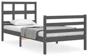 3194823 vidaXL Cadru de pat cu tăblie, gri, 100x200 cm, lemn masiv