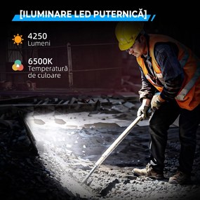 HOMCOM Lampă de Lucru LED, Portabilă și Rezistentă la Intemperii, 25,5x16x25,5 cm, Negru | Aosom Romania