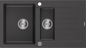 Mexen Matias chiuvetă de granit cu 1,5 compartimente cu scurgător 900 x 505 mm, negru cu pete, sifon crom - 6502901505-76