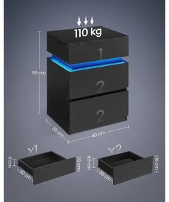 Noptieră SMARTIE cu iluminare, negru