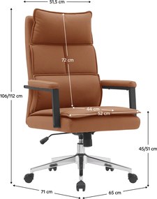 Scaun de birou, piele ecologică maro camel/crom, KAHIL