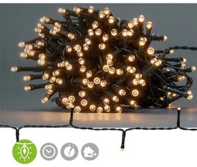 Nedis CLBO192 - LED șir Crăciun 192 LED/7 funcții/3xAA 14,9m IP44 alb cald
