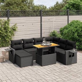 3275715 vidaXL Set mobilier de grădină cu perne, 8 piese, negru, poliratan