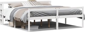 vidaXL Cadru de pat senior cu tăblie, alb, 200x200 cm, lemn masiv pin