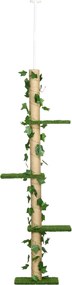 PawHut Stâlp Înalt pentru Pisici cu Tijă de Tensionare din Iută cu Frunze, 37x21x202-242 cm, Verde | Aosom Romania