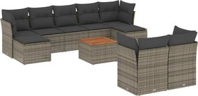 vidaXL Set mobilier de grădină cu perne, 10 piese, gri, poliratan