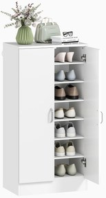 HOMCOM Raft de pantofi cu balamale Soft-Close, rafturi reglabile, dulap de 6 nivele pentru hol, intrare, pentru 14 perechi, 55 x 35 x 108 cm, placaj, Alb | Aosom Romania